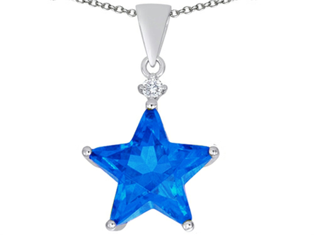 Star K Large 14mm Fancy Star Pendant Necklace with Simulated Blue Topaz