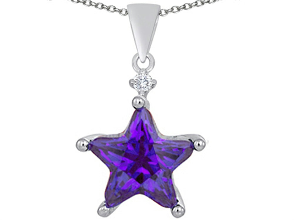 Star K Large 14mm Fancy Star Pendant Necklace with Simulated Amethyst