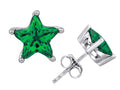 Star K Fancy Star Cut Earrings Studs with Simulated Emerald