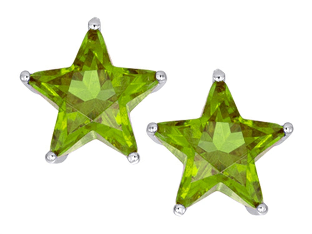 Star K Fancy Star Cut Earrings Studs with Simulated Peridot