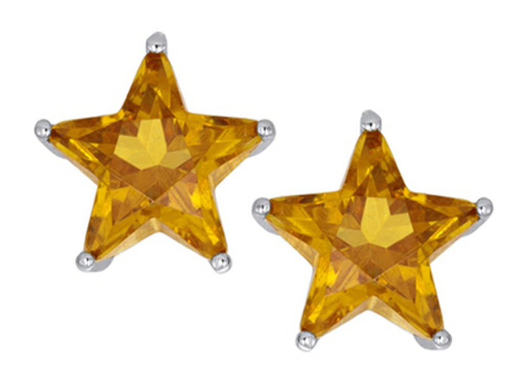 Star K Fancy Star Cut Earrings Studs with Simulated Imperial Yellow Topaz