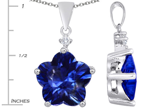Star K Large 14mm Flower Shape Star Pendant Necklace with Simulated Sapphire