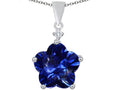 Star K Large 14mm Flower Shape Star Pendant Necklace with Simulated Sapphire
