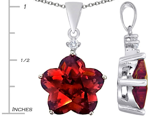 Star K Large 14mm Flower Shape Star Pendant Necklace with Simulated Garnet