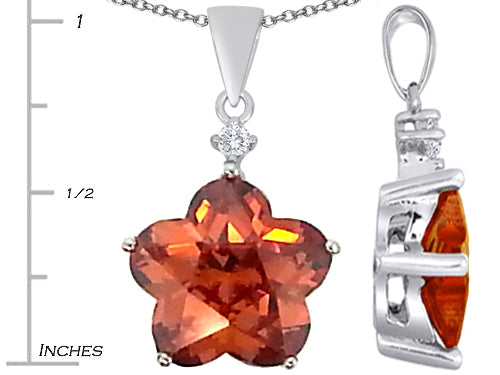 Star K Large 14mm Flower Shape Star Pendant Necklace with Simulated Orange Mexican Fire Opal