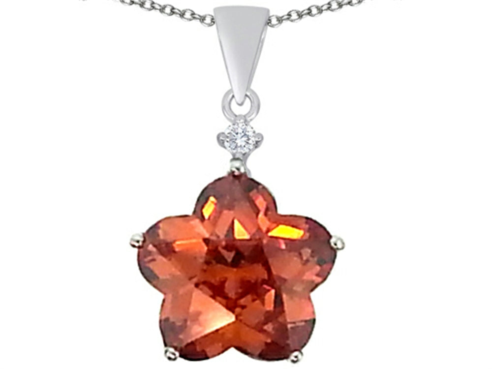 Star K Large 14mm Flower Shape Star Pendant Necklace with Simulated Orange Mexican Fire Opal