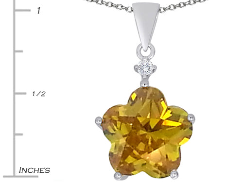 Star K Large 14mm Flower Shape Star Pendant Necklace with Simulated Citrine