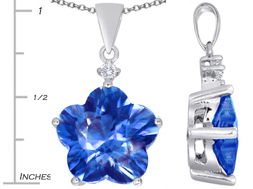 Star K Large 14mm Flower Shape Star Pendant Necklace with Simulated Blue Topaz
