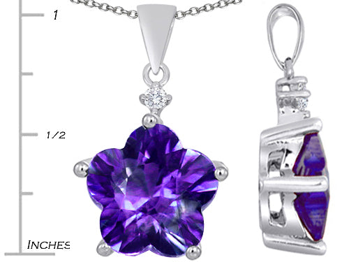 Star K Large 14mm Flower Shape Star Pendant Necklace with Simulated Amethyst