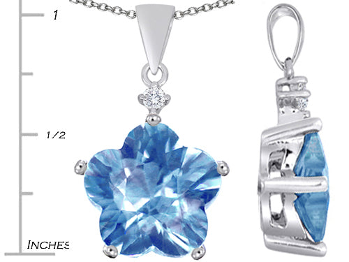 Star K Large 14mm Flower Shape Star Pendant Necklace with Simulated Aquamarine