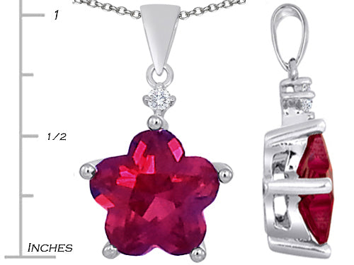 Star K Large 14mm Flower Shape Star Pendant Necklace with Created Ruby