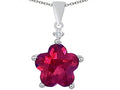 Star K Large 14mm Flower Shape Star Pendant Necklace with Created Ruby