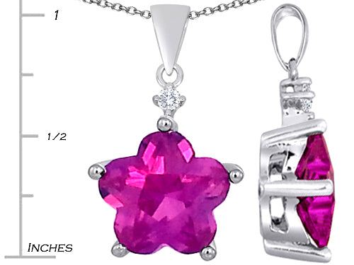 Star K Large 14mm Flower Shape Star Pendant Necklace with Created Pink Sapphire