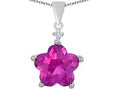 Star K Large 14mm Flower Shape Star Pendant Necklace with Created Pink Sapphire
