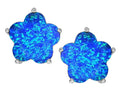 Star K Fancy Flower Shape Star Earrings Studs with Blue Created Opal