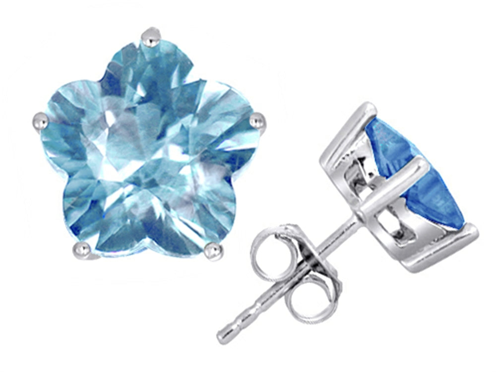 Star K Fancy Flower Shape Star Earrings Studs with Simulated Aquamarine