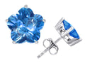 Star K Fancy Flower Shape Star Earrings Studs with Simulated Blue Topaz