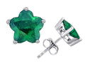 Star K Fancy Flower Shape Star Earrings Studs with Simulated Emerald