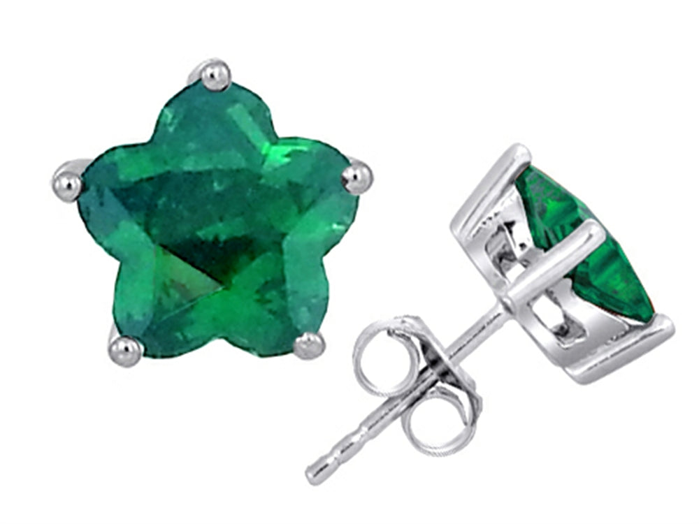 Star K Fancy Flower Shape Star Earrings Studs with Simulated Emerald