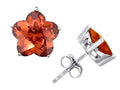 Star K Fancy Flower Shape Star Earrings Studs with Simulated Orange Mexican Fire Opal