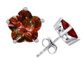 Star K Fancy Flower Shape Star Earrings Studs with Simulated Garnet