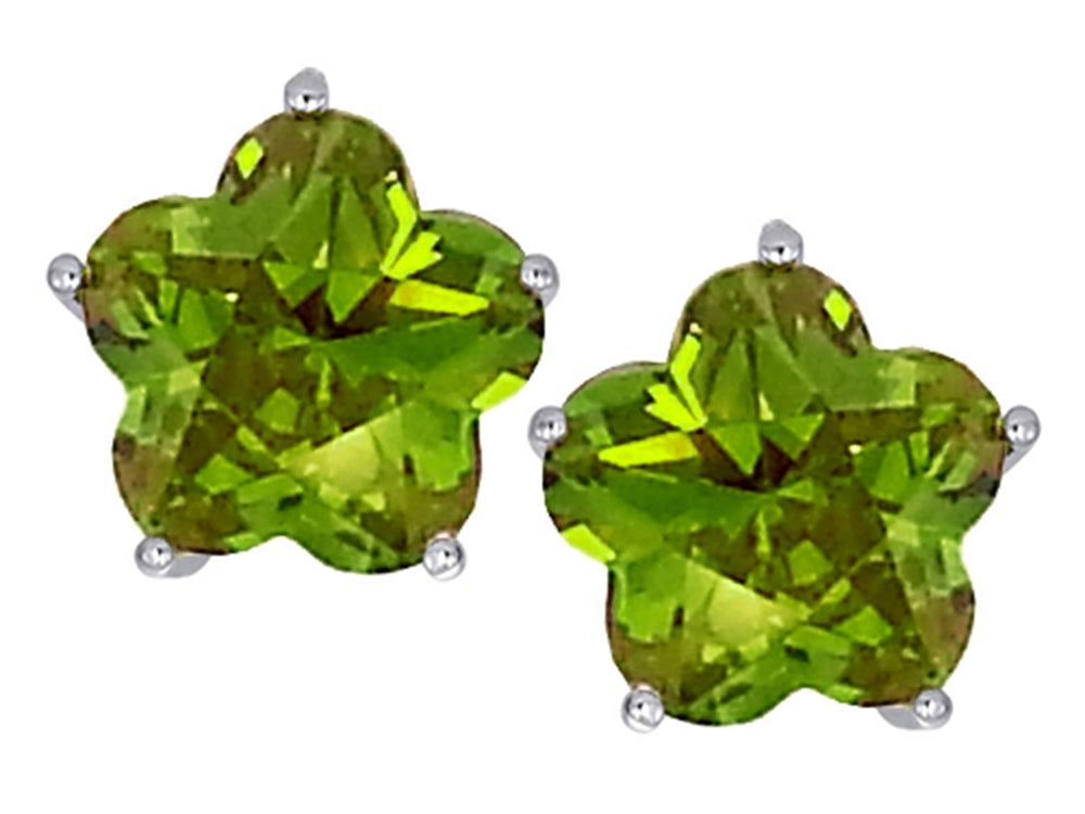 Star K Fancy Flower Shape Star Earrings Studs with Simulated Peridot