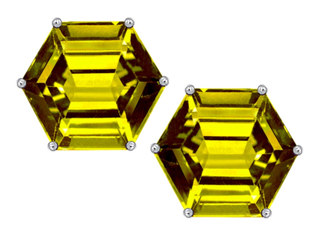 Star K Fancy Octagon Cut Earrings Studs with Simulated Citrine