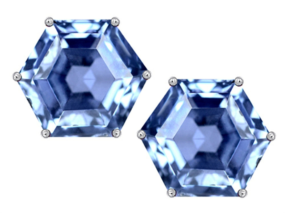 Star K Fancy Octagon Cut Earrings Studs with Simulated Aquamarine