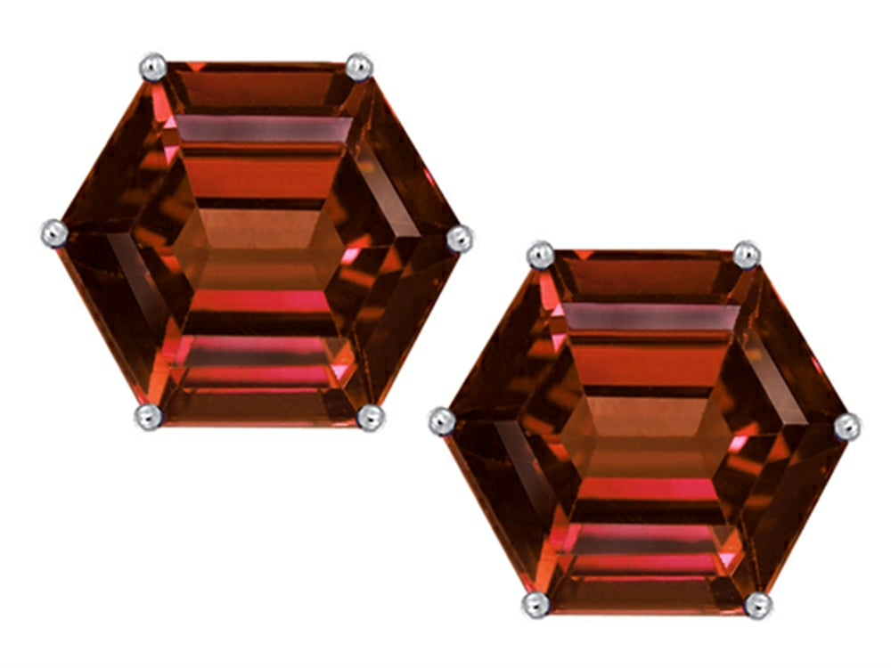 Star K Fancy Octagon Cut Earrings Studs with Simulated Garnet