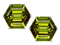 Star K Fancy Octagon Cut Earrings Studs with Simulated Peridot