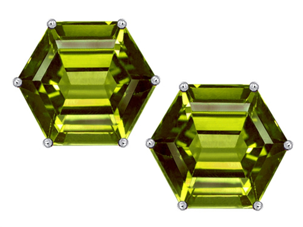 Star K Fancy Octagon Cut Earrings Studs with Simulated Peridot