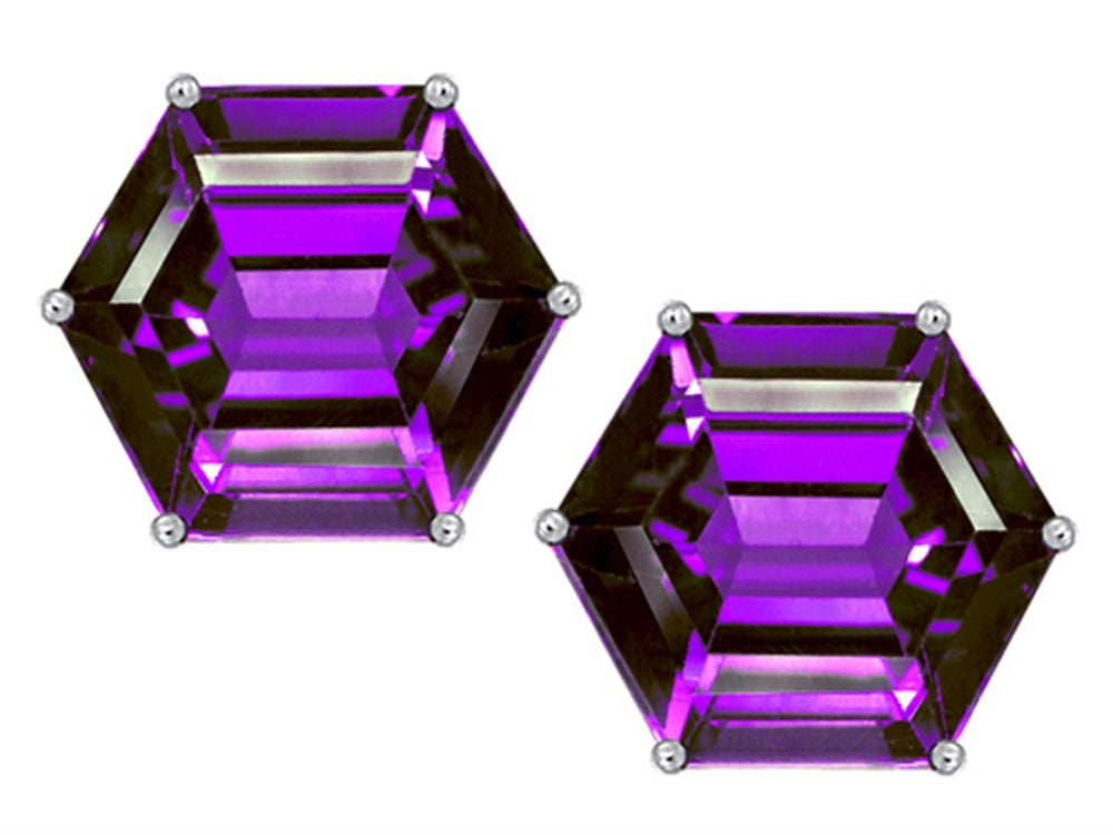 Star K Fancy Octagon Cut Earrings Studs with Simulated Amethyst