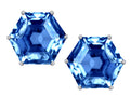 Star K Fancy Octagon Cut Earrings Studs with Simulated Blue Topaz