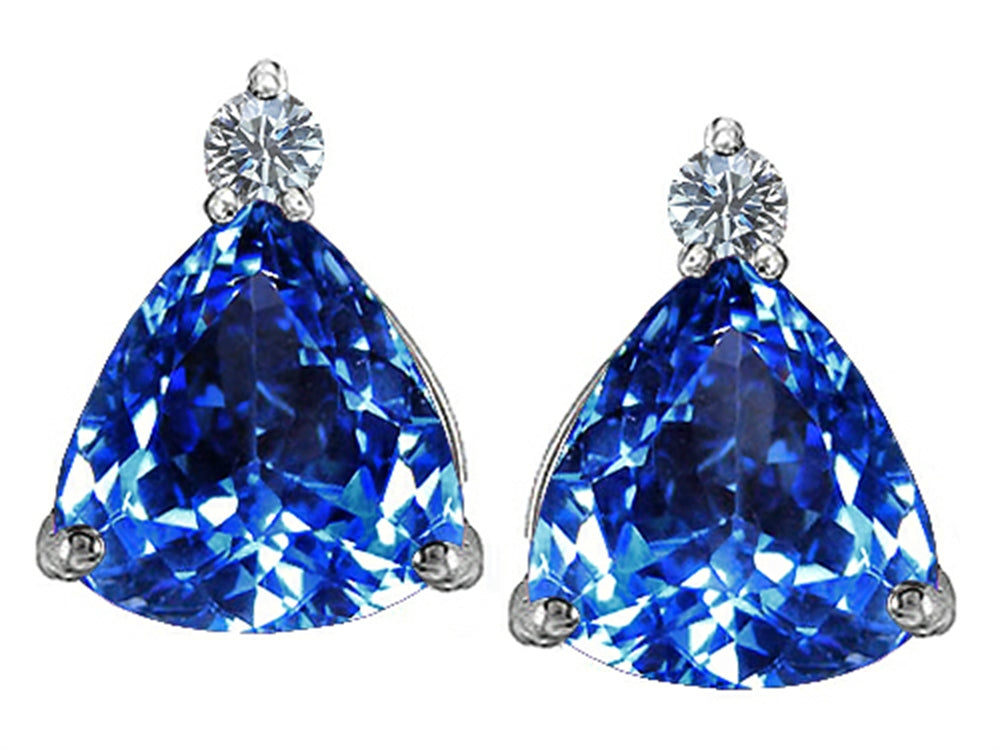 Star K 7mm Trillion Cut Simulated Blue Topaz Earrings Studs