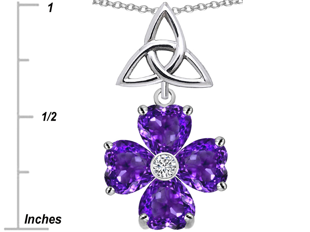 Star K Lucky Shamrock Celtic Knot Made with Heart 6mm Simulated Amethyst Pendant Necklace