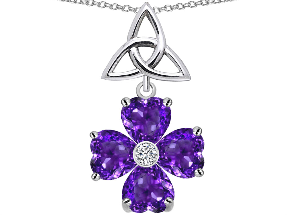 Star K Lucky Shamrock Celtic Knot Made with Heart 6mm Simulated Amethyst Pendant Necklace