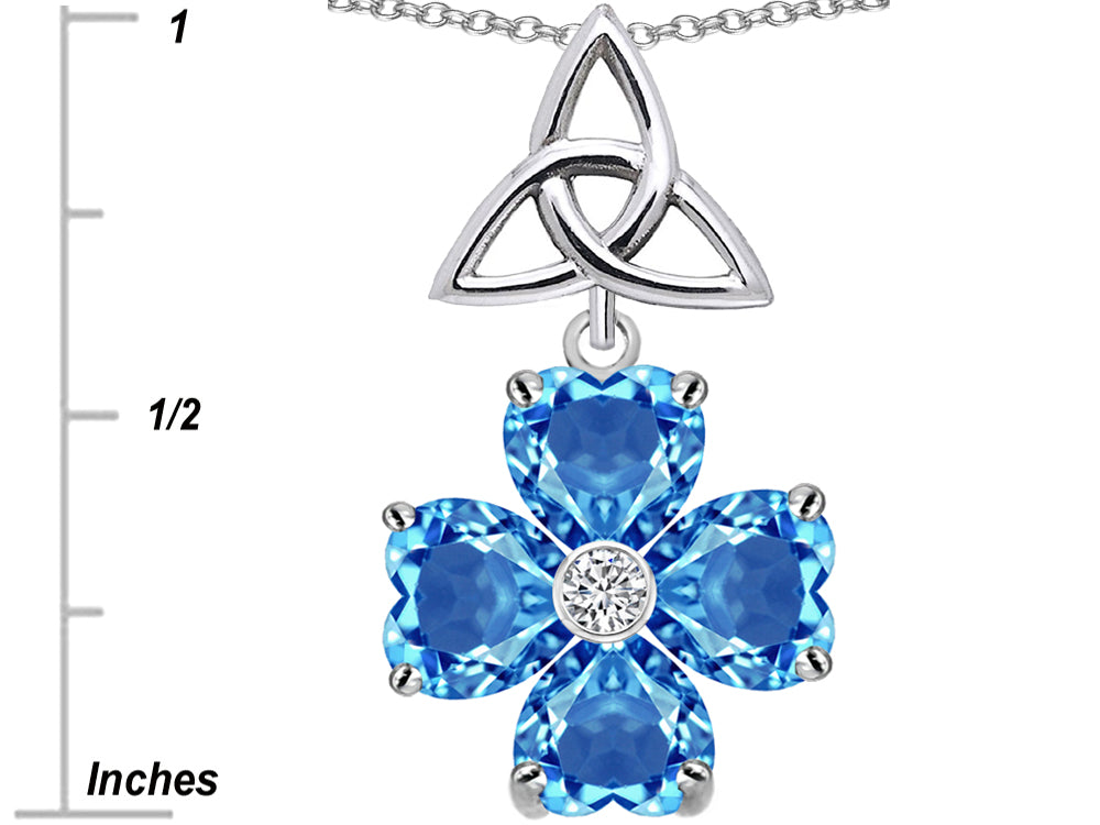 Star K Lucky Shamrock Celtic Knot Made with Heart 6mm Simulated Blue Topaz Pendant Necklace