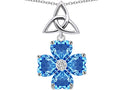 Star K Lucky Shamrock Celtic Knot Made with Heart 6mm Simulated Blue Topaz Pendant Necklace