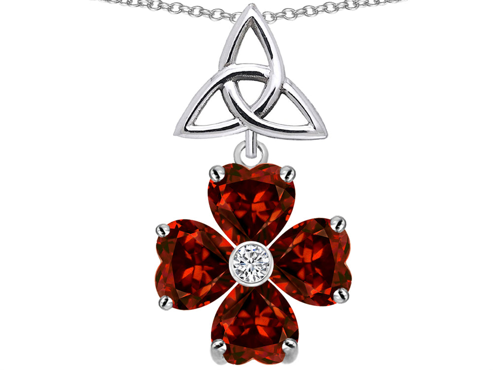 Star K Lucky Shamrock Celtic Knot Made with Heart 6mm Simulated Garnet Pendant Necklace