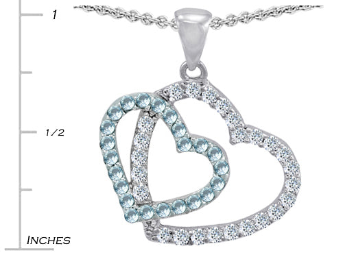 Star K Double Heart Love Pendant Necklace with Round Simulated Blue Topaz