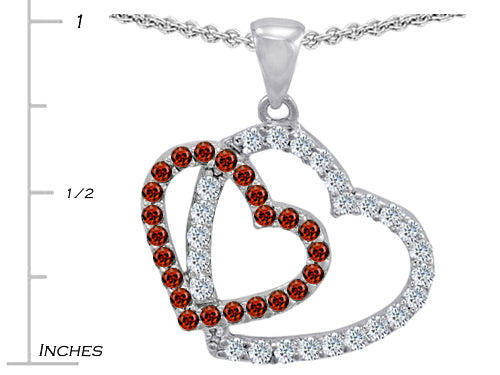 Star K Double Heart Love Pendant Necklace with Round Simulated Garnet