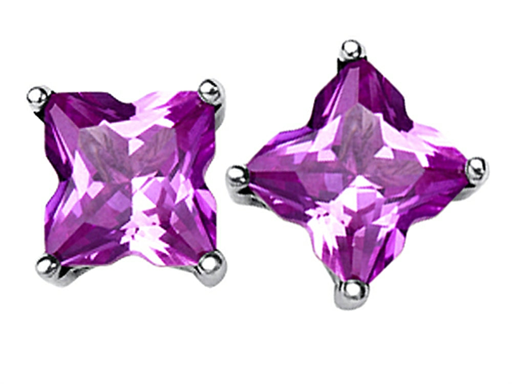 Star K Fancy Cut Star Shape Earrings Studs with Created Pink Sapphire