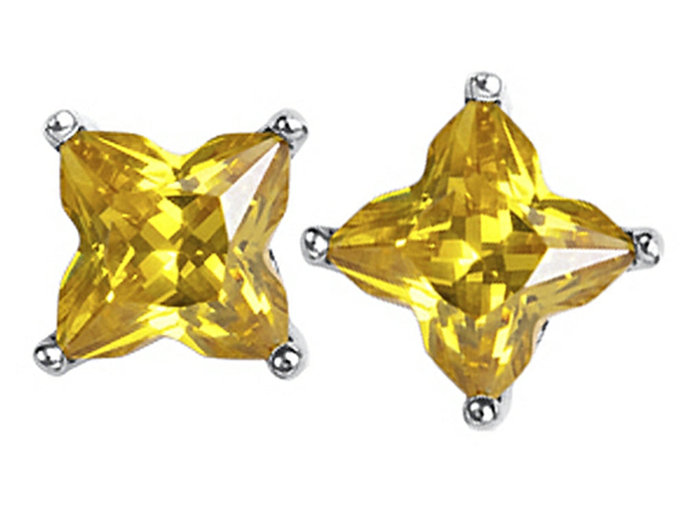 Star K Fancy Cut Star Shape Earrings Studs with Simulated Citrine