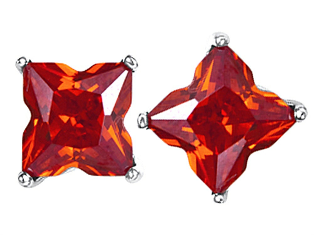 Star K Fancy Cut Star Shape Earrings Studs with Simulated Orange Mexican Fire Opal