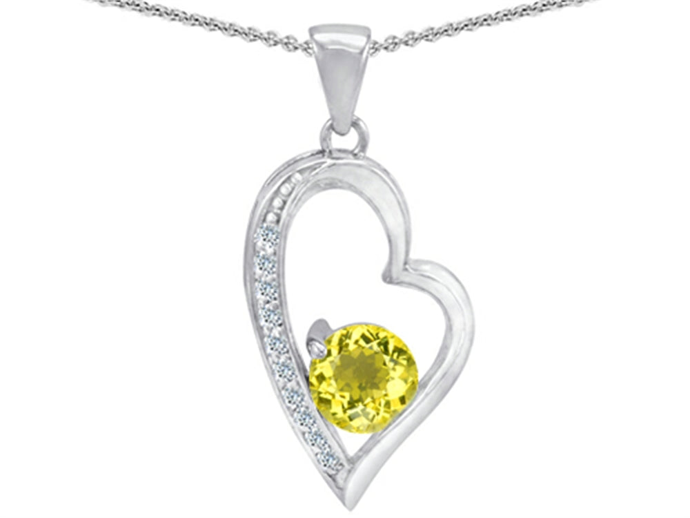 Star K Round Simulated Citrine Heart Pendant Necklace