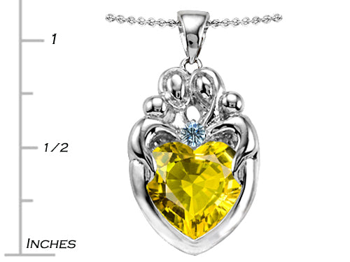 Star K Large Loving Mother Twins Family Pendant Necklace With 12mm Heart Simulated Citrine