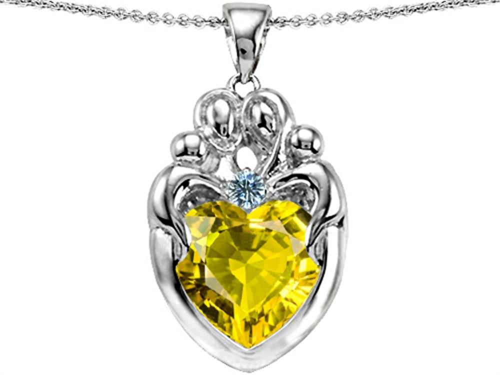 Star K Large Loving Mother Twins Family Pendant Necklace With 12mm Heart Simulated Citrine