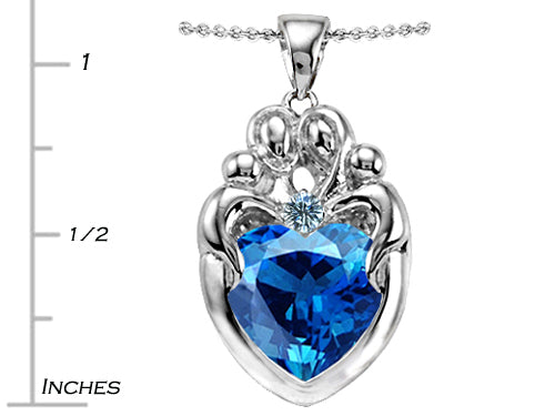 Star K Large Loving Mother Twins Family Pendant Necklace With 12mm Heart Simulated Blue Topaz