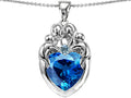 Star K Large Loving Mother Twins Family Pendant Necklace With 12mm Heart Simulated Blue Topaz