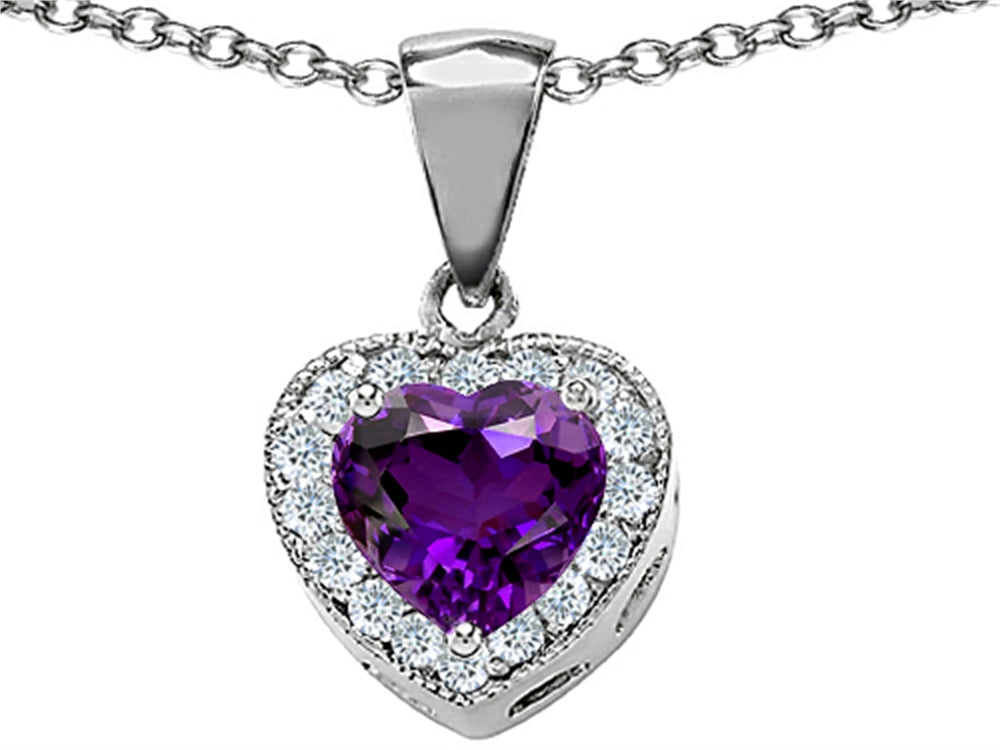 Star K 8mm Heart Shape Simulated Amethyst Love Pendant Necklace